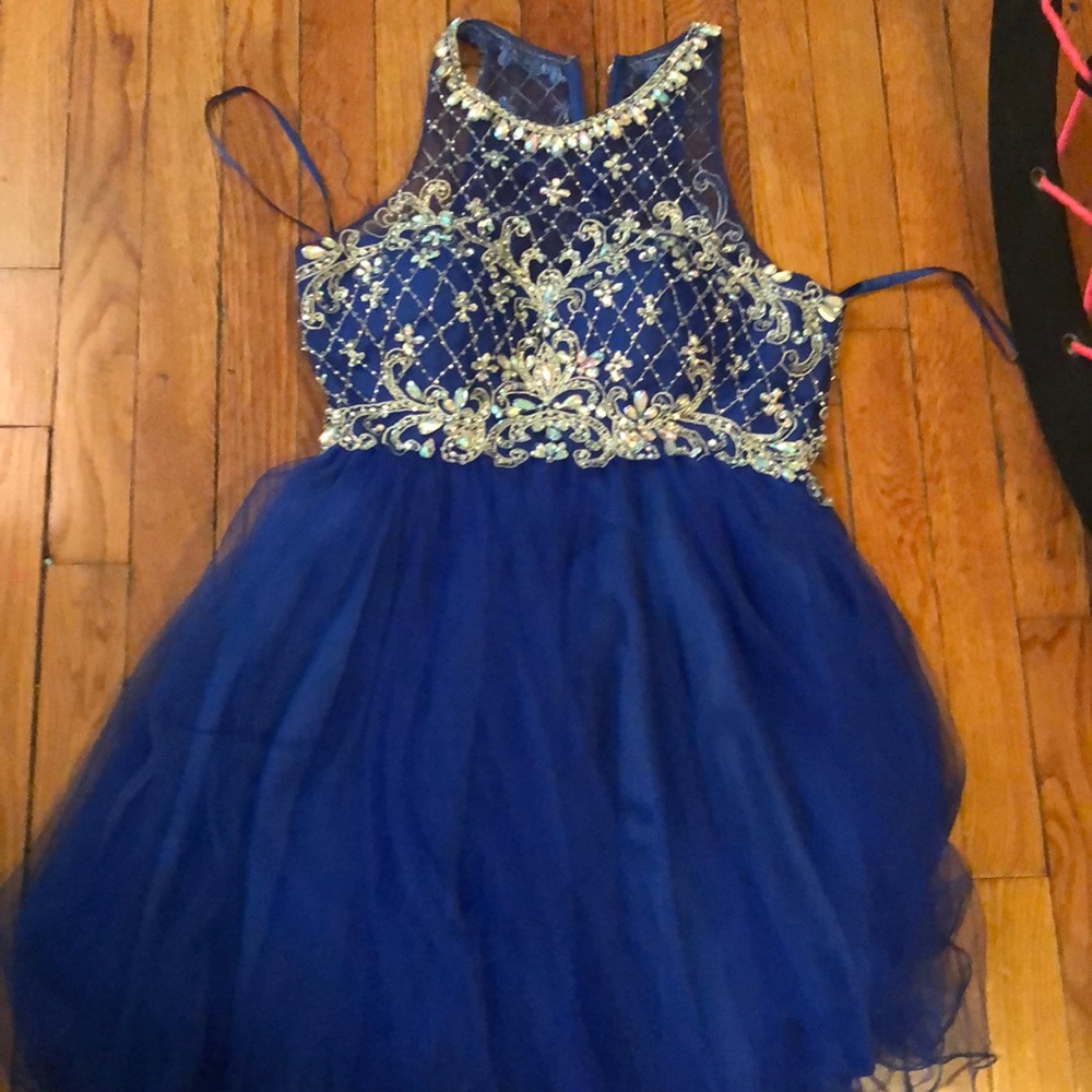 Beaded halter top royal blue prom/formal dress
